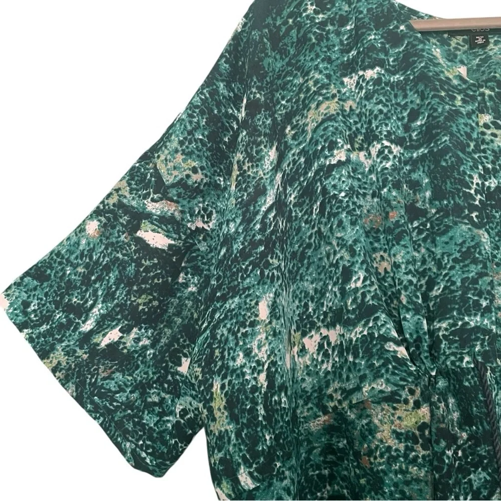 ON SALE⭐️ Ellos tunic top green pattern V neck dropped sleeves drawstring waist - Picture 9 of 16